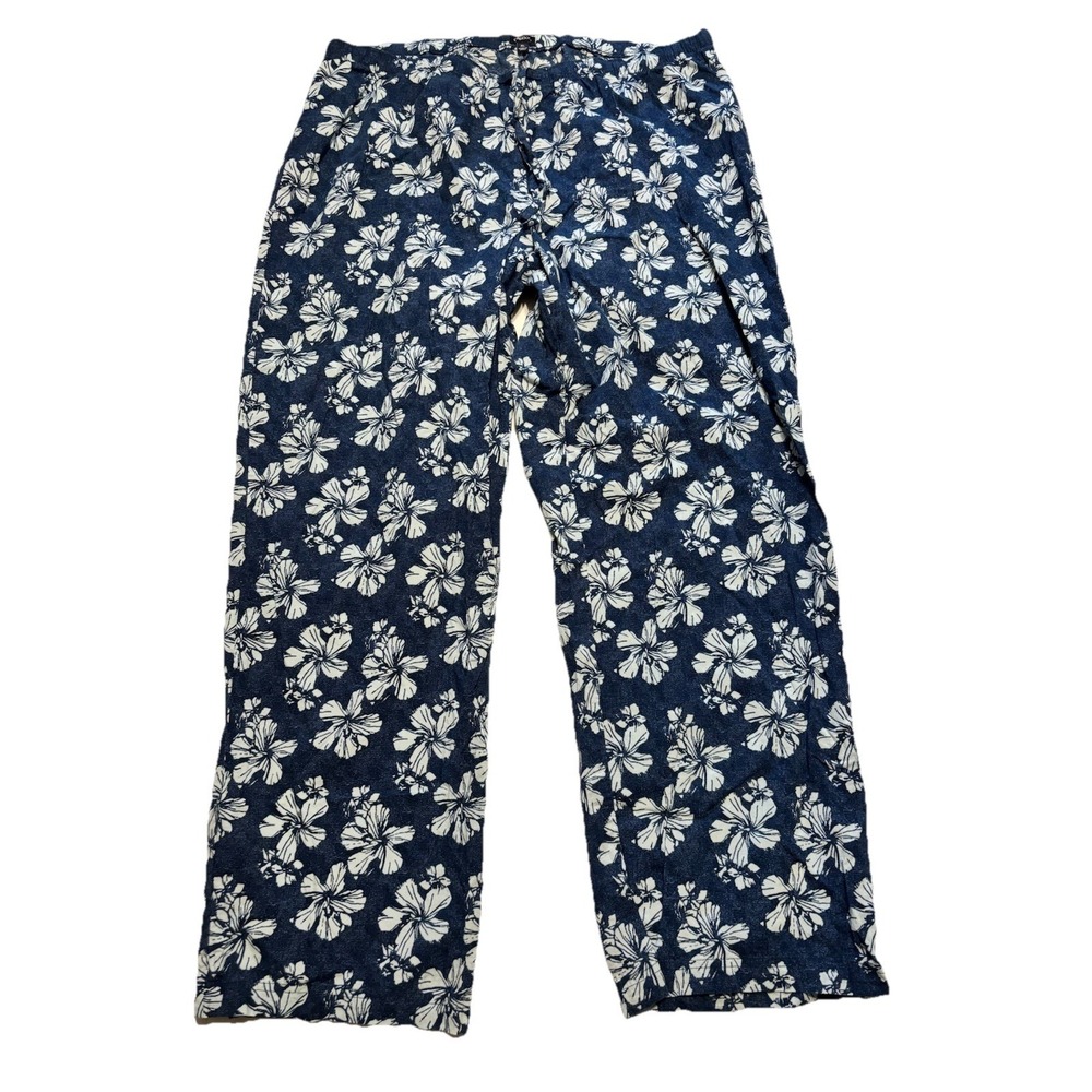Gap Body Women's Cotton Poplin Blue Hawaiian Flower Pull On Lounge Pants Sz XL